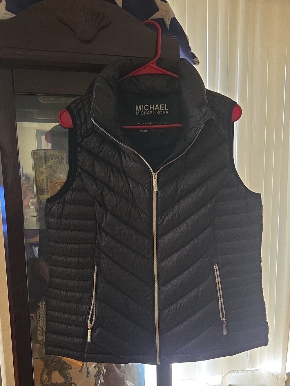 Michael Kors Black Quilted Packable Puffer Vest with Gold-Tone Zippers
